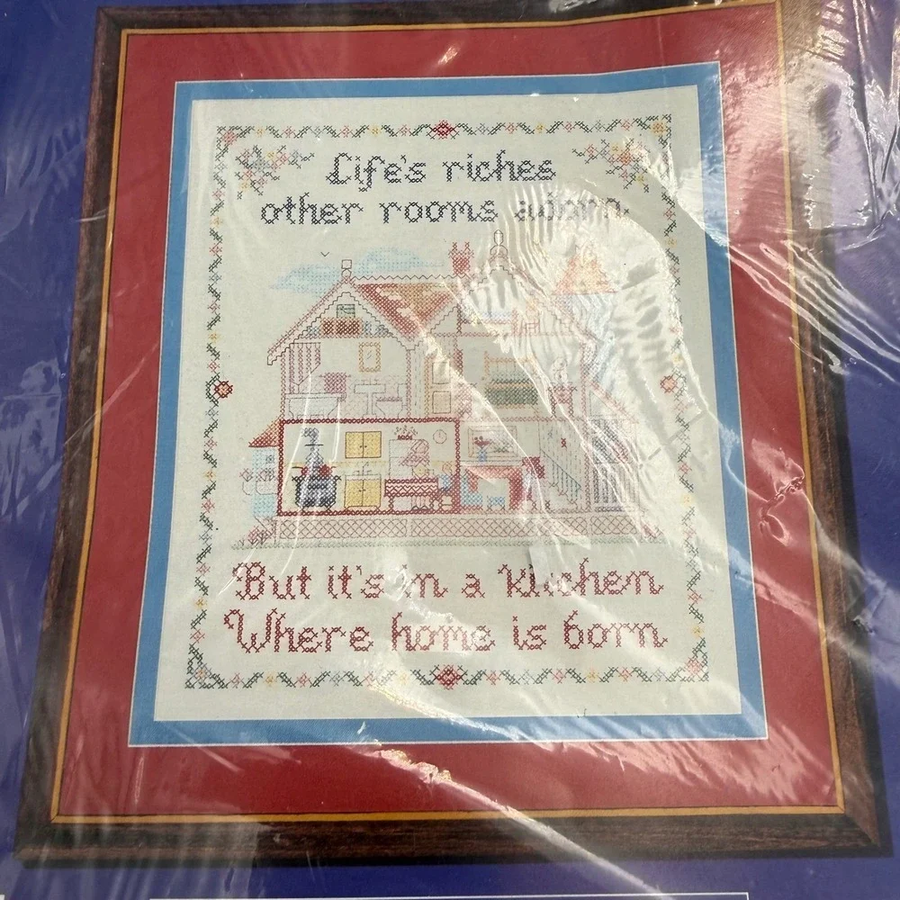 Needles N Hoops No 457 Lifes Riches Printed Cross Stitch Kit Vintage 12x14